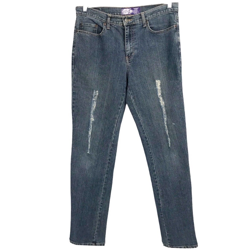 Classic Denim Women's Size 12 High Rise Distressed 5 Pocket Blue Jeans